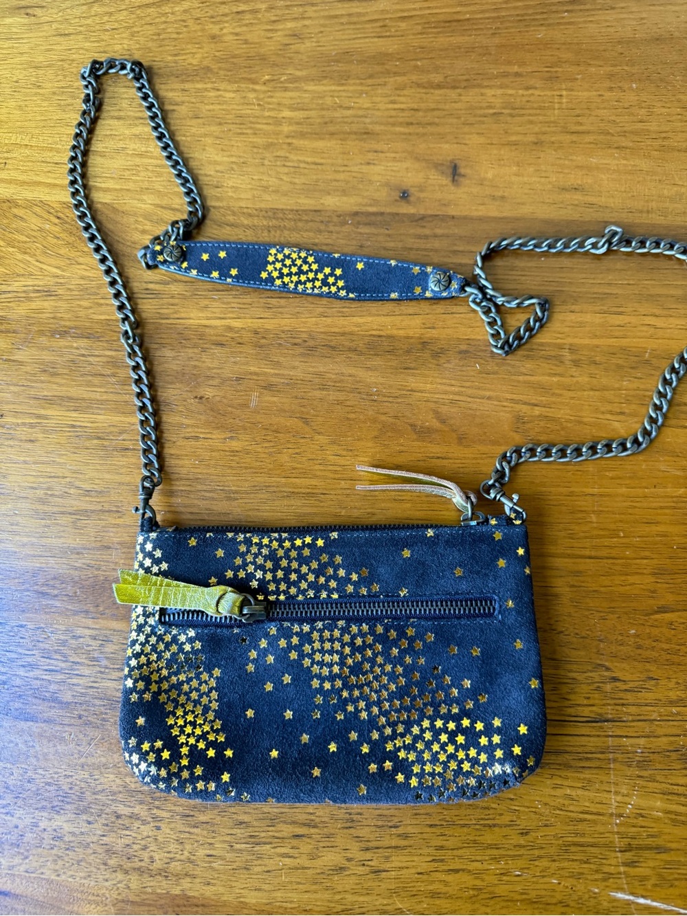 Gold Star-Print Black Suede Crossbody Bag - Unbranded